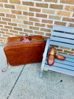 Vintage Leather Travel Suitcase in Cognac Brown